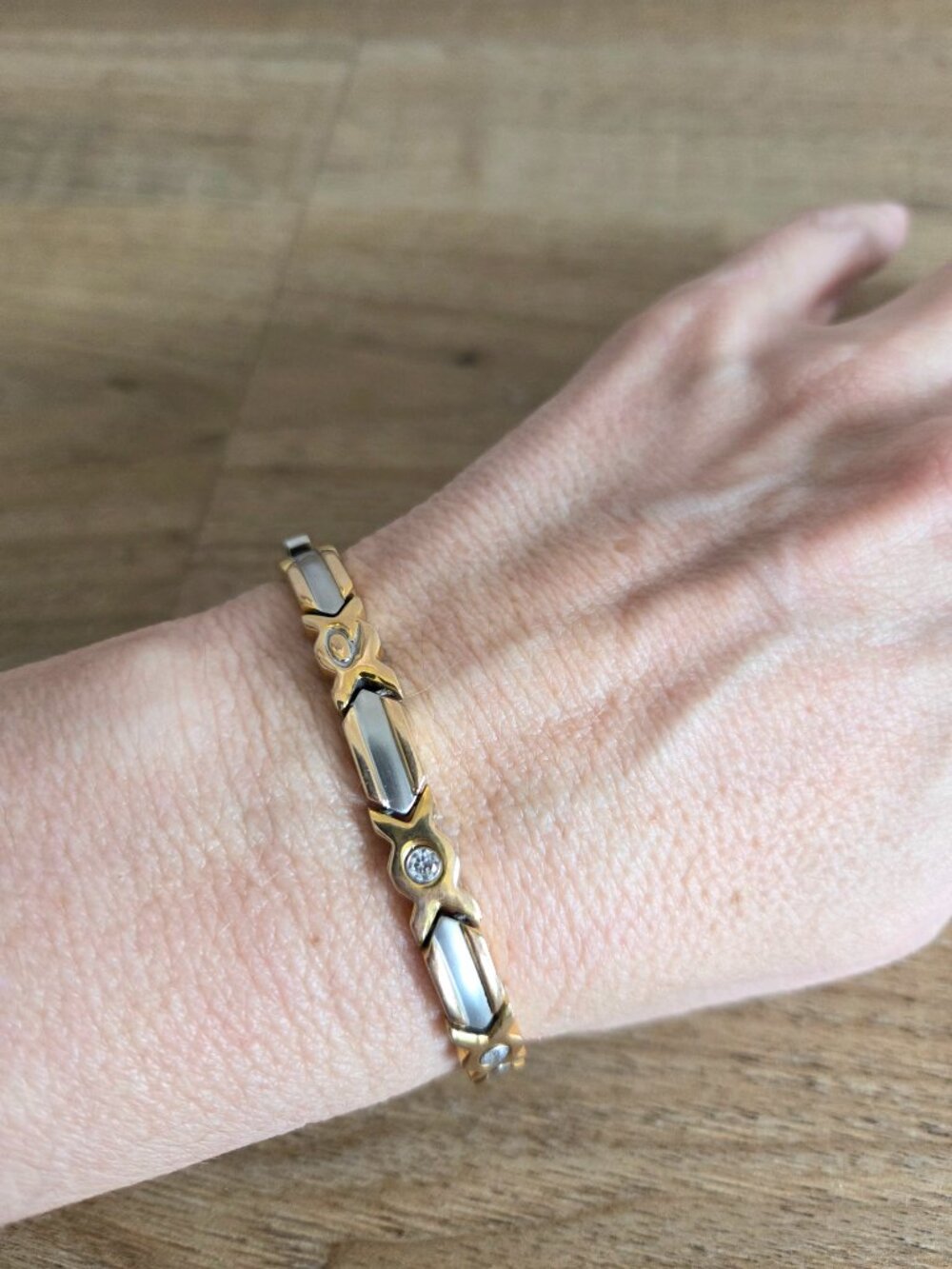 Sabona Gold Silver Tone Two-Tone Links Clear Rhinestone